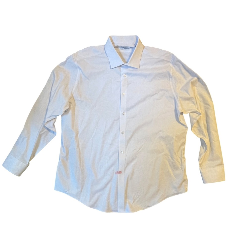 Calvin Klein Dress Shirt Mens 2XL White Supima Cotton Slim Fit Non-Iron Stretch